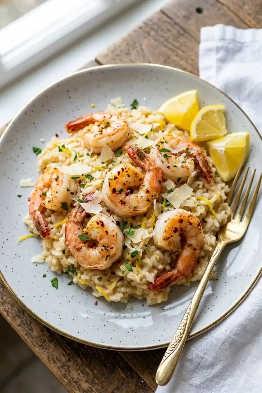 Lemon Shrimp Risotto recipe served on a plate, by Frank's Pizza Napoletana Lemon Shrimp Risotto recipe served on a plate, by Frank's Pizza Napoletana