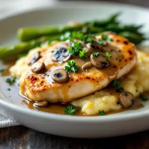 Chicken Marsala recipe served on a plate, by Wild River Grille Chicken Marsala recipe served on a plate, by Wild River Grille