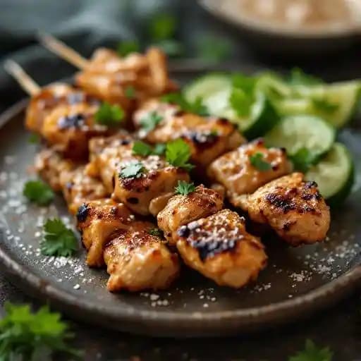 Chicken Satay recipe served on a plate, by M Thai Restaurant Chicken Satay recipe served on a plate, by M Thai Restaurant