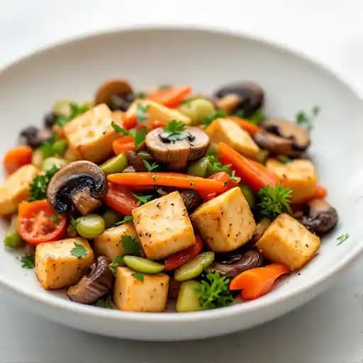 veggie stir-fry recipe served on a plate, by Takashi veggie stir-fry recipe served on a plate, by Takashi