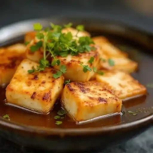 Agedashi Tofu recipe served on a plate, by Kyoto Japanese Restaurant Agedashi Tofu recipe served on a plate, by Kyoto Japanese Restaurant