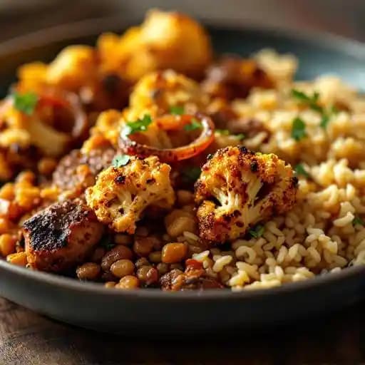 CAULIFLOWER STEAK recipe served on a plate, by The Class Act CAULIFLOWER STEAK recipe served on a plate, by The Class Act