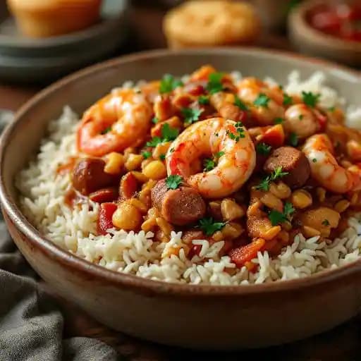 Big Ole' Bowl O' Jambalaya recipe served on a plate, by North and South Seafood & Smokehouse Big Ole' Bowl O' Jambalaya recipe served on a plate, by North and South Seafood & Smokehouse