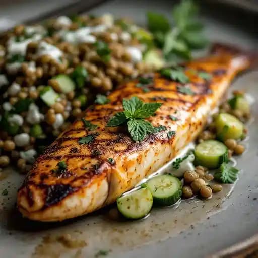 Tandoori Spice Grilled Sturgeon recipe served on a plate, by Boom + Batten Restaurant & Cafe Tandoori Spice Grilled Sturgeon recipe served on a plate, by Boom + Batten Restaurant & Cafe