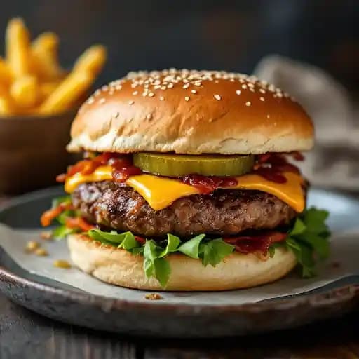 Smash Burger with Fries recipe served on a plate, by 3rd Shift Kitchen Smash Burger with Fries recipe served on a plate, by 3rd Shift Kitchen