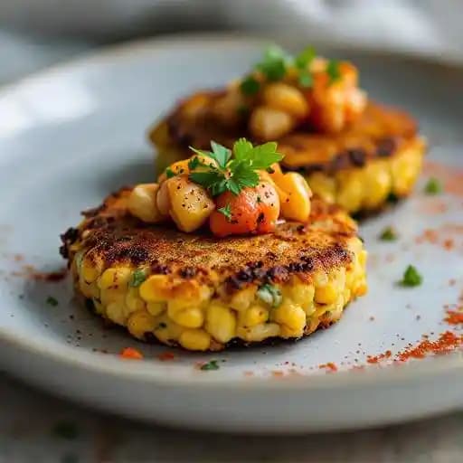 Zucchini & Corn Fritter recipe served on a plate, by Gado Gado Zucchini & Corn Fritter recipe served on a plate, by Gado Gado