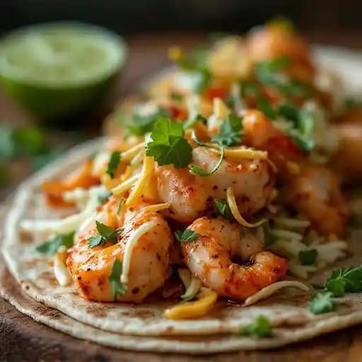 Tacones - Spicy Spot Prawn recipe served on a plate, by Red Fish Blue Fish Tacones - Spicy Spot Prawn recipe served on a plate, by Red Fish Blue Fish