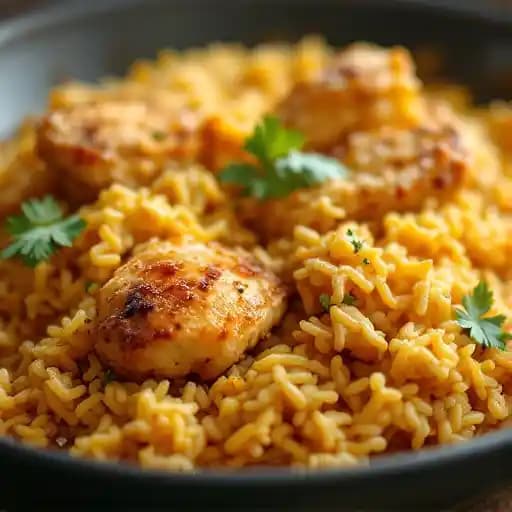 Arroz con Pollo recipe served on a plate, by Ole Tapas Lounge and Restaurant Arroz con Pollo recipe served on a plate, by Ole Tapas Lounge and Restaurant