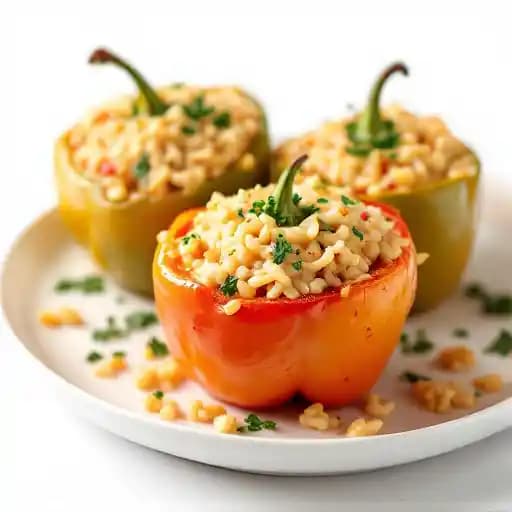 Risotto Stuffed Bell Peppers recipe served on a plate, by Cliff Bell's Risotto Stuffed Bell Peppers recipe served on a plate, by Cliff Bell's