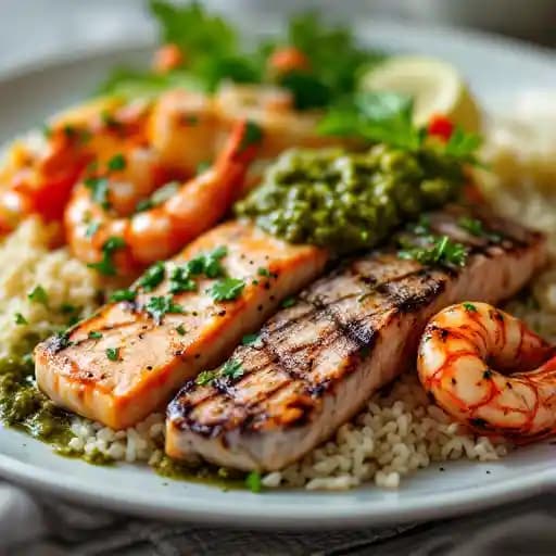Seafood Mixed Grill recipe served on a plate, by Steamship Grill & Bar Seafood Mixed Grill recipe served on a plate, by Steamship Grill & Bar