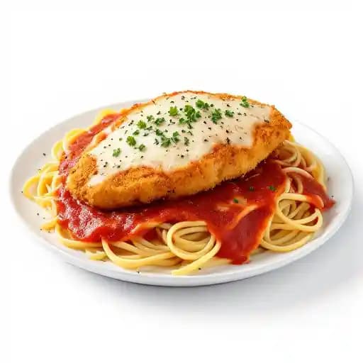 Chicken Parmesan recipe served on a plate, by Bad Nonna's Pasta Chicken Parmesan recipe served on a plate, by Bad Nonna's Pasta