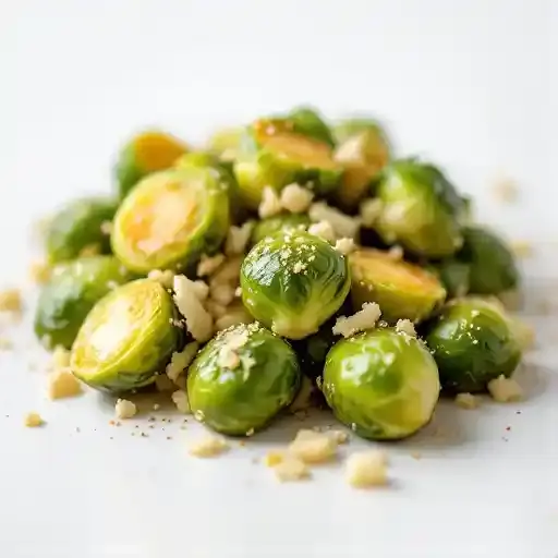 Umami Brussels Sprouts recipe served on a plate, by The Henry Umami Brussels Sprouts recipe served on a plate, by The Henry