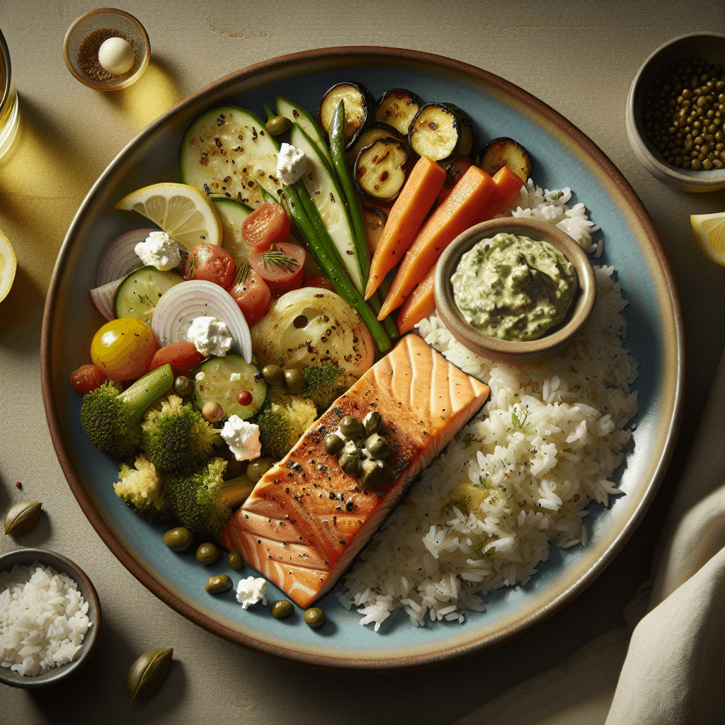 Salmon + Feta Caper Aioli recipe served on a plate, by Earls Kitchen + Bar - Victoria Salmon + Feta Caper Aioli recipe served on a plate, by Earls Kitchen + Bar - Victoria
