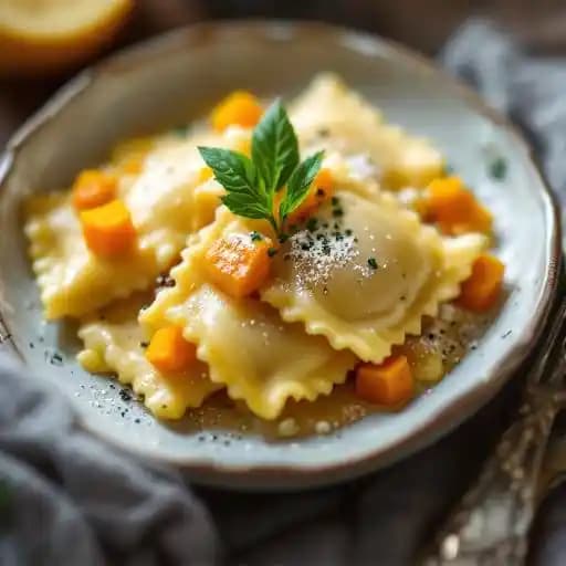Winter Squash Ricotta Ravioli recipe served on a plate, by Warehouse Restaurant & Gallery Winter Squash Ricotta Ravioli recipe served on a plate, by Warehouse Restaurant & Gallery
