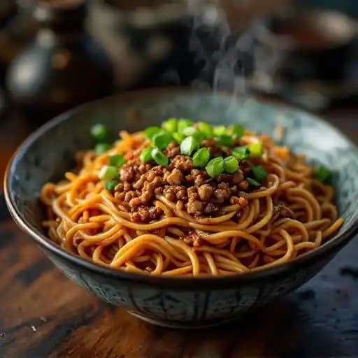 Dan Dan Noodles recipe served on a plate, by Serious Dumpling Dan Dan Noodles recipe served on a plate, by Serious Dumpling