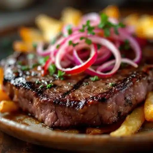 Chimichurri Hanger Steak recipe served on a plate, by Feed and Folly Chimichurri Hanger Steak recipe served on a plate, by Feed and Folly