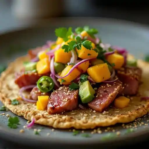 Ahi Tuna Negres recipe served on a plate, by Agave House Ahi Tuna Negres recipe served on a plate, by Agave House