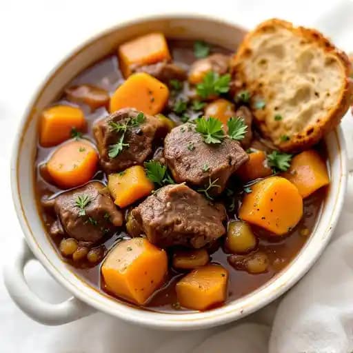 Harvest Beef Stew recipe served on a plate, by HUB Restaurant & Ice Creamery Harvest Beef Stew recipe served on a plate, by HUB Restaurant & Ice Creamery