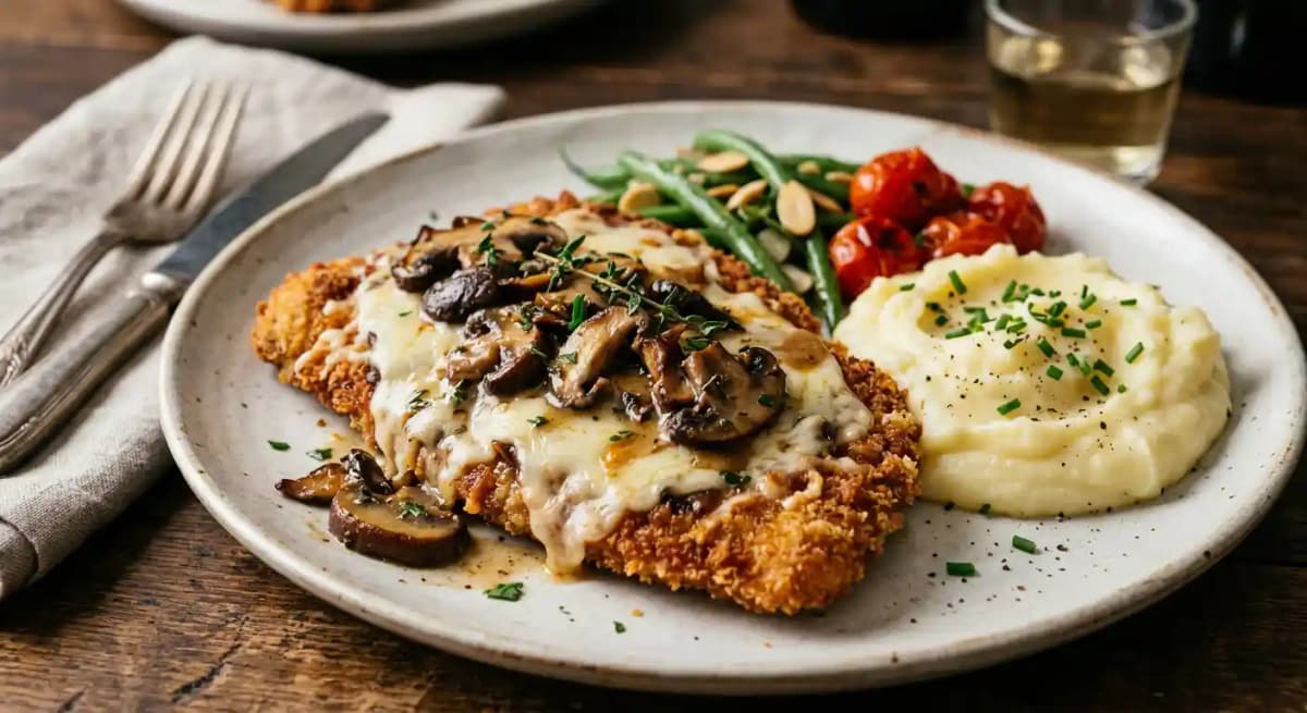 Veal Cutlet with Swiss Cheese and Mushrooms