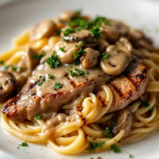 Grilled Filet Medallion Stroganoff recipe served on a plate, by Keegan's Grill Grilled Filet Medallion Stroganoff recipe served on a plate, by Keegan's Grill