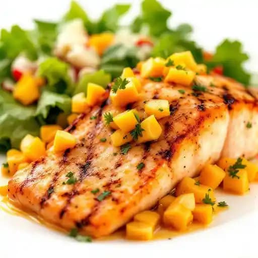 Grilled Salmon Filet recipe served on a plate, by Capers Restaurant Grilled Salmon Filet recipe served on a plate, by Capers Restaurant