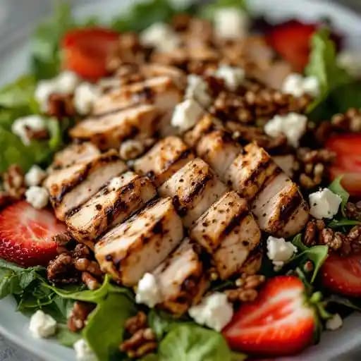Strawberry Fields Salad recipe served on a plate, by River City Bistro Strawberry Fields Salad recipe served on a plate, by River City Bistro