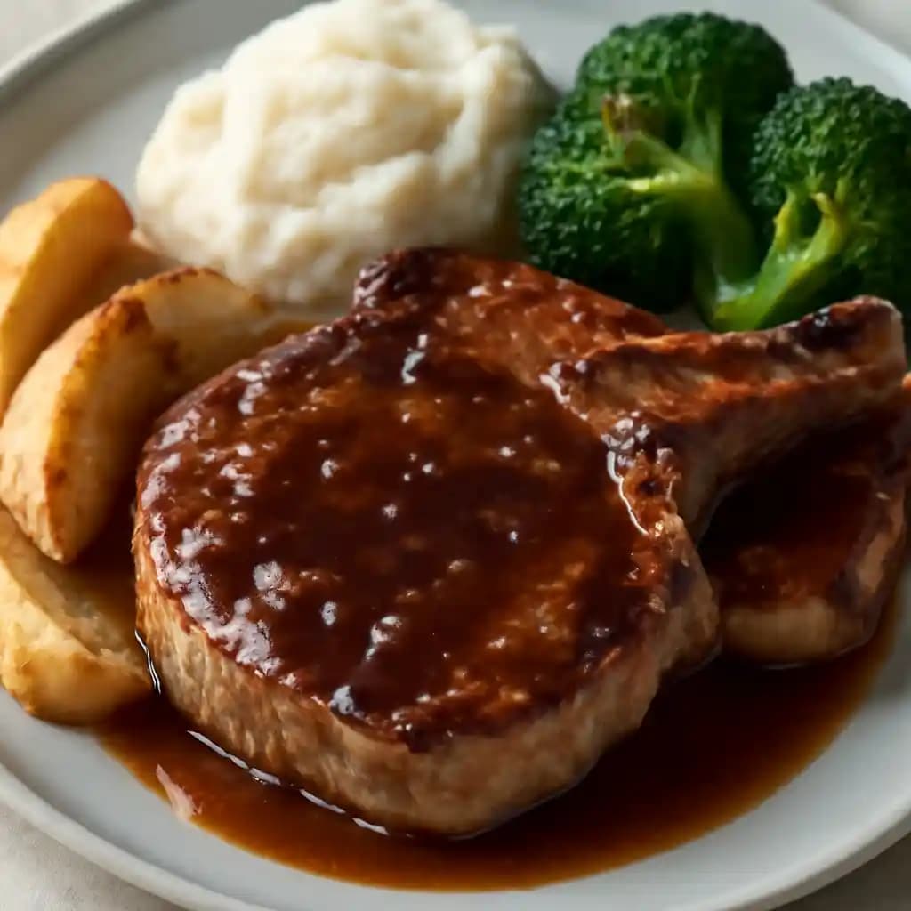 Bourbon Glazed Chops recipe served on a plate, by Big Whiskey's American Restaurant & Bar - Fayetteville Bourbon Glazed Chops recipe served on a plate, by Big Whiskey's American Restaurant & Bar - Fayetteville