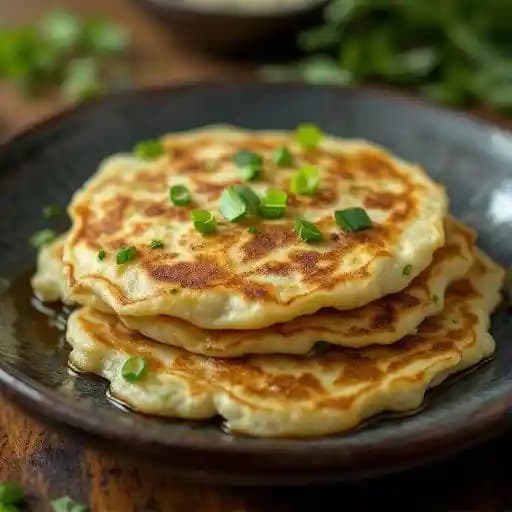 Scallion Pancakes recipe served on a plate, by Capriccio Scallion Pancakes recipe served on a plate, by Capriccio