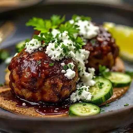 Moroccan Meatballs recipe served on a plate, by Church and Union Charleston Moroccan Meatballs recipe served on a plate, by Church and Union Charleston