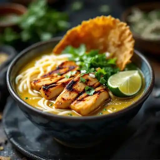 YELLOW CURRY RAMEN recipe served on a plate, by Michi Ramen Bar YELLOW CURRY RAMEN recipe served on a plate, by Michi Ramen Bar