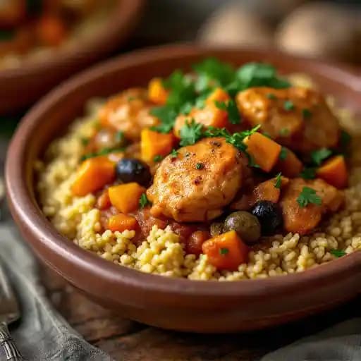 Chicken Tagine recipe served on a plate, by Cafe Medina Chicken Tagine recipe served on a plate, by Cafe Medina