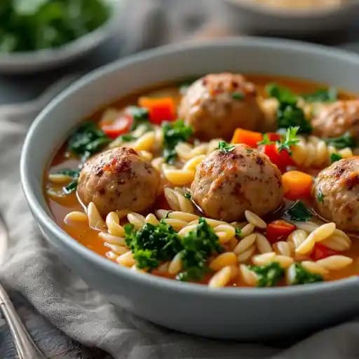 ITALIAN WEDDING SOUP recipe served on a plate, by The Knotted Apron ITALIAN WEDDING SOUP recipe served on a plate, by The Knotted Apron