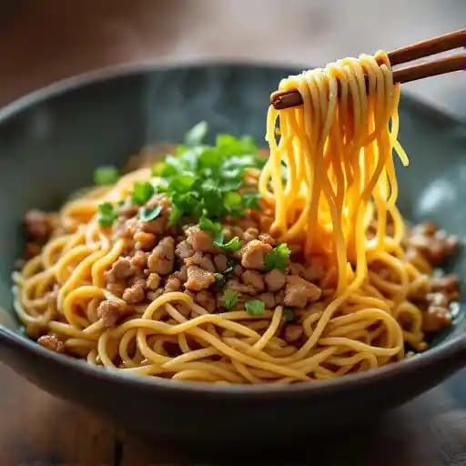Dan Dan Noodles recipe served on a plate, by CHILI Dan Dan Noodles recipe served on a plate, by CHILI