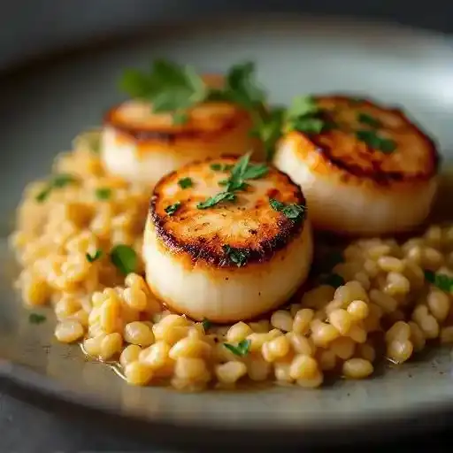 Pan-Seared Scallops recipe served on a plate, by Ginger and Baker Pan-Seared Scallops recipe served on a plate, by Ginger and Baker