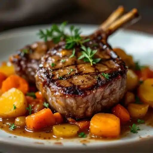 MANGO GLAZED LAMB CHOP* recipe served on a plate, by Beachhouse at the Moana MANGO GLAZED LAMB CHOP* recipe served on a plate, by Beachhouse at the Moana