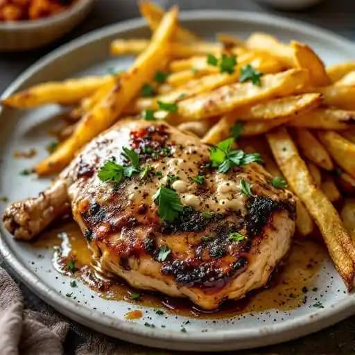 Aleppo Half-Chicken recipe served on a plate, by Dalida Restaurant Aleppo Half-Chicken recipe served on a plate, by Dalida Restaurant