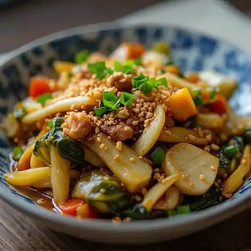 客家油蔥燙高麗菜 (含肉燥🐖) / Boiled Vegetable w/Minced Pork Sauce & Hakka Style Scallion Oil(Contains Pork Sauce 🐖)