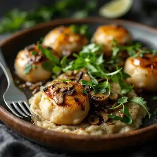 ROASTED MUSHROOM DUMPLINGS recipe served on a plate, by Mẹcha Noodle Bar ROASTED MUSHROOM DUMPLINGS recipe served on a plate, by Mẹcha Noodle Bar