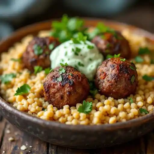 Lamb Kofta recipe served on a plate, by Zohara Mediterranean Kitchen Lamb Kofta recipe served on a plate, by Zohara Mediterranean Kitchen