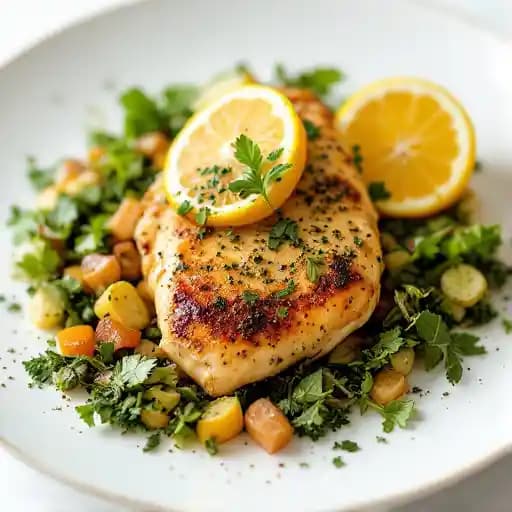 Lemon Za'atar Half Chicken recipe served on a plate, by Zohara Mediterranean Kitchen Lemon Za'atar Half Chicken recipe served on a plate, by Zohara Mediterranean Kitchen