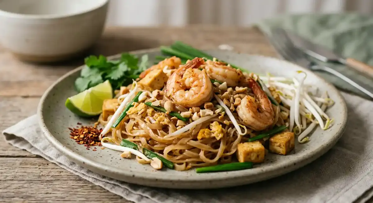 Pad Thai recipe served on a plate, by My Thai Cafe Pad Thai recipe served on a plate, by My Thai Cafe