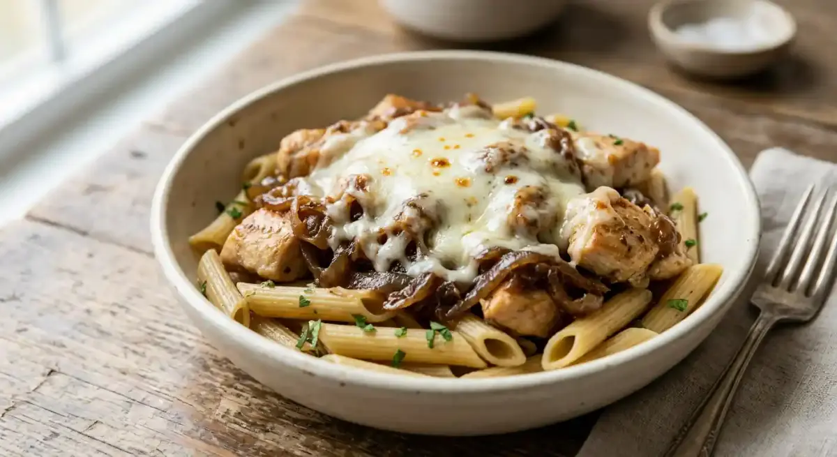 French onion chicken recipe served on a plate, by Margie's Bar and Grill French onion chicken recipe served on a plate, by Margie's Bar and Grill