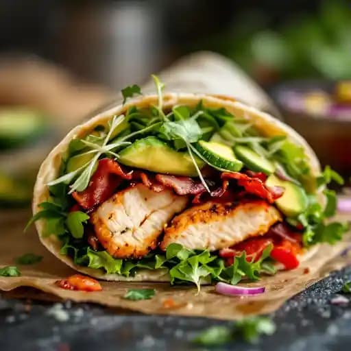 Chicken & Avocado Wrap recipe served on a plate, by Hank's Garage and Grill Chicken & Avocado Wrap recipe served on a plate, by Hank's Garage and Grill