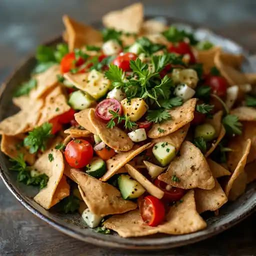 Fattoush recipe served on a plate, by Habibi Tapas Grill Fattoush recipe served on a plate, by Habibi Tapas Grill