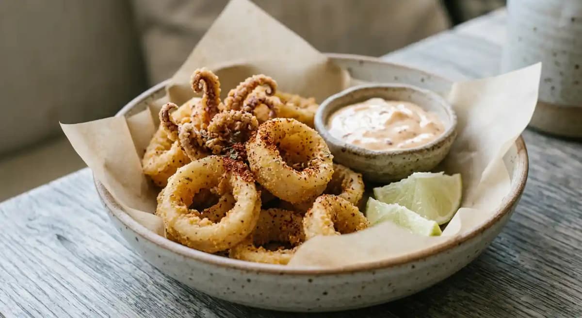 Crispy Calamari recipe served on a plate, by Luna | Modern Mexican Crispy Calamari recipe served on a plate, by Luna | Modern Mexican