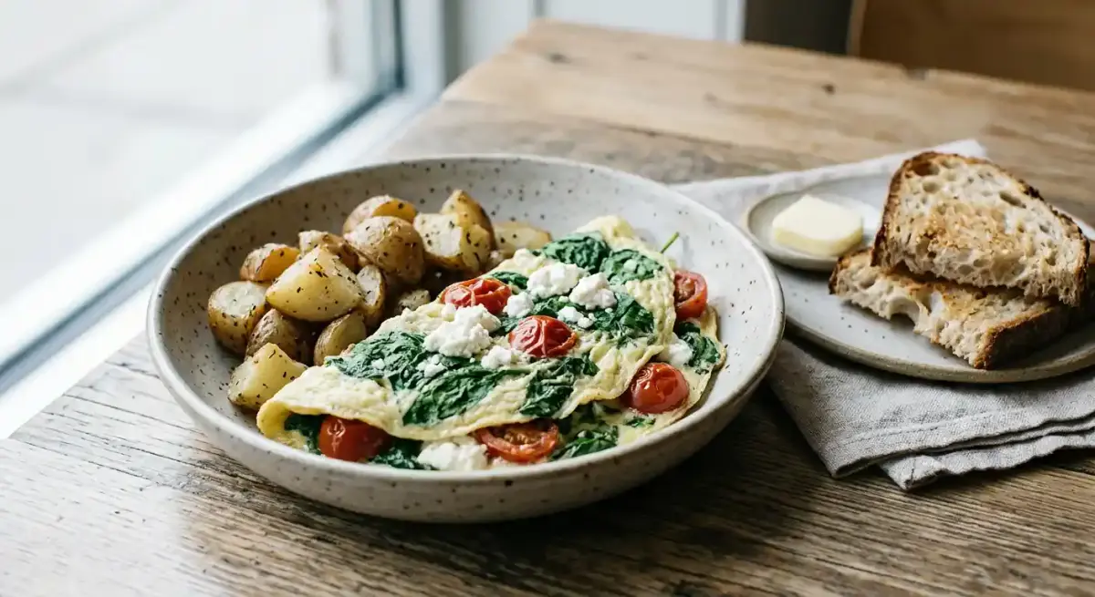 SPINACH • TOMATO • CHEVRE recipe served on a plate, by Le Petit Triangle Cafe SPINACH • TOMATO • CHEVRE recipe served on a plate, by Le Petit Triangle Cafe