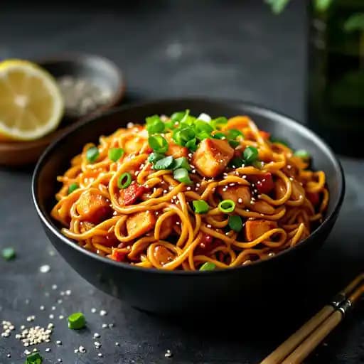 Mabo Tofu Yakisoba recipe served on a plate, by Rai Rai Ramen Mabo Tofu Yakisoba recipe served on a plate, by Rai Rai Ramen