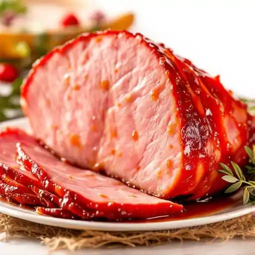 Glazed Ham recipe served on a plate, by Tchê Brazilian Grill Glazed Ham recipe served on a plate, by Tchê Brazilian Grill