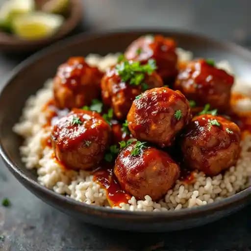 Korean BBQ Meatballs recipe served on a plate, by Noodles and Company Korean BBQ Meatballs recipe served on a plate, by Noodles and Company