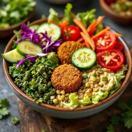Falafel Bowl recipe served on a plate, by Zullee Mediterranean Grill Falafel Bowl recipe served on a plate, by Zullee Mediterranean Grill